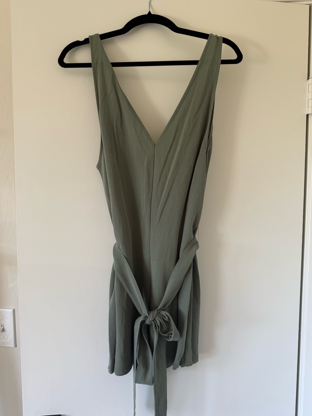 Zara V-Neck Sage Green Tie-Waist Romper